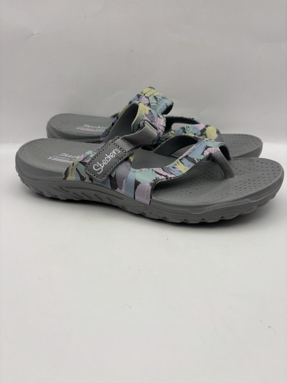Skechers Foamies Reggae Artsy Gray Sandals Women Size 8